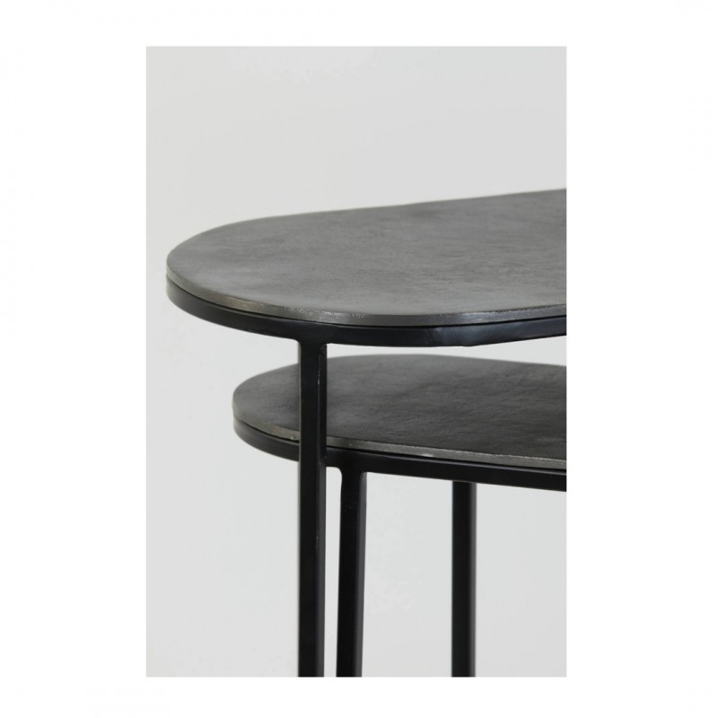 SIDE TABLE BCV SET OF 2 OVAL METAL ANTIQUE BLACK 53X2X53 12KG 290EURO - CAFE, SIDE TABLES